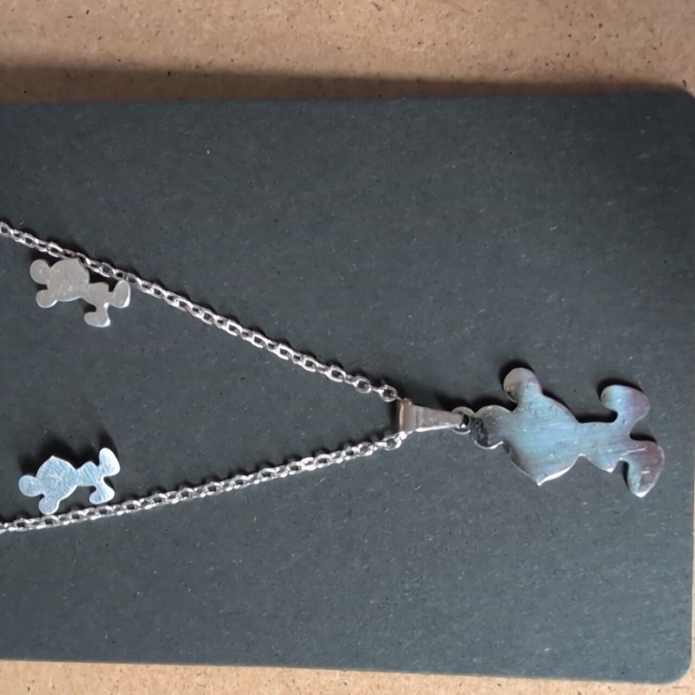 Silver Stainless Steel Silver Mouse Silhouette Necklace & Earrings Set